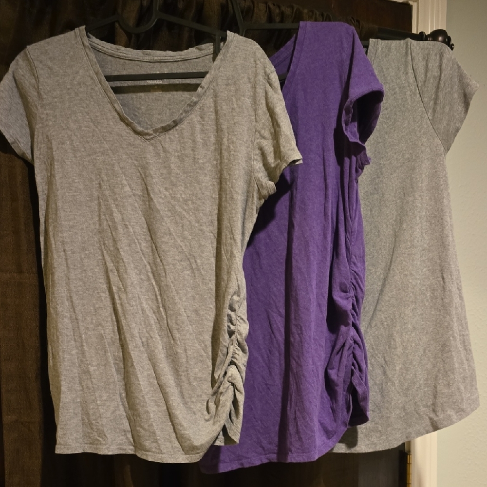 3 Pack Isabel Maternity by Ingrid & Isabel Ruched Gray and Purple T-Shirts